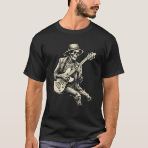 Happy Skeleton Guitar Guy Spooky Halloween Rock T-Shirt
