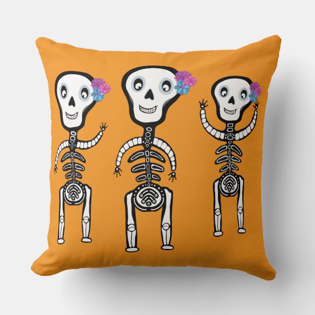 Happy skeletons with flowers Tote Cushion (Front)