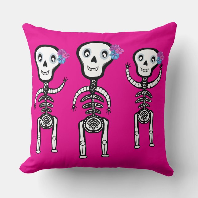 Happy skeletons with flowers Tote Cushion (Front)