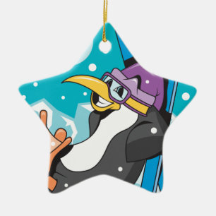 happy skiier penguin ceramic tree decoration