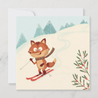 Happy skiing fox card