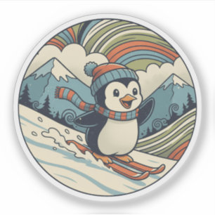 Happy Skiing Penguin - Retro Winter Adventure