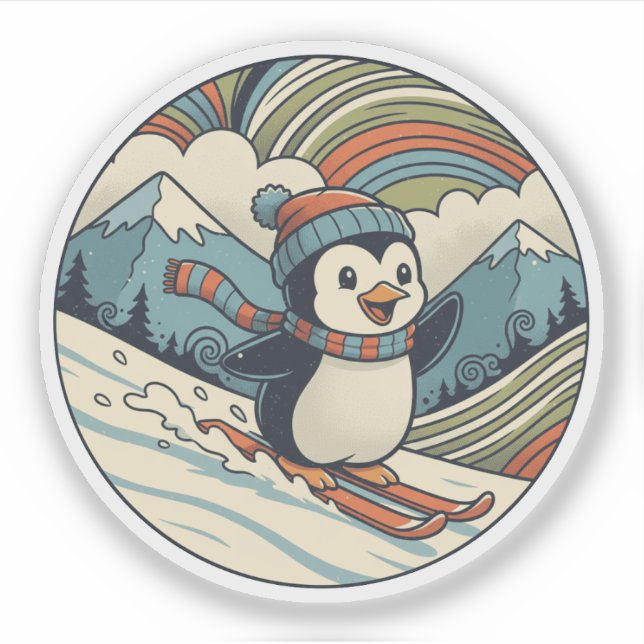 Happy Skiing Penguin - Retro Winter Adventure (Front)