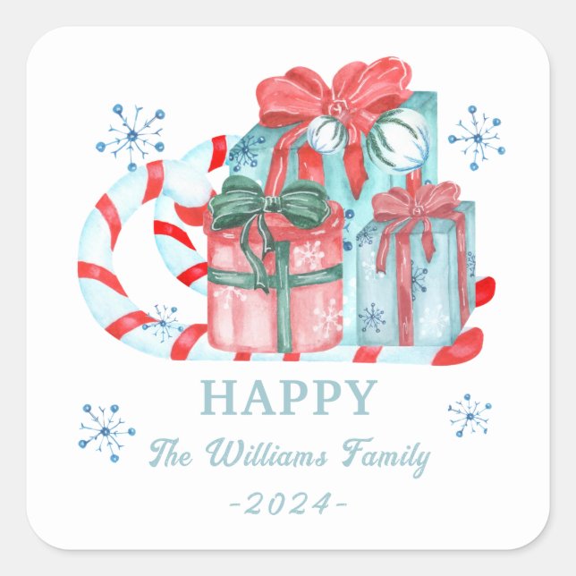 Happy sled snowflake Gifts Square Stickers (Front)
