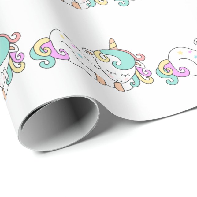 Happy Sleep Unicorn Horn Pink Candy Baby White Wrapping Paper (Roll Corner)