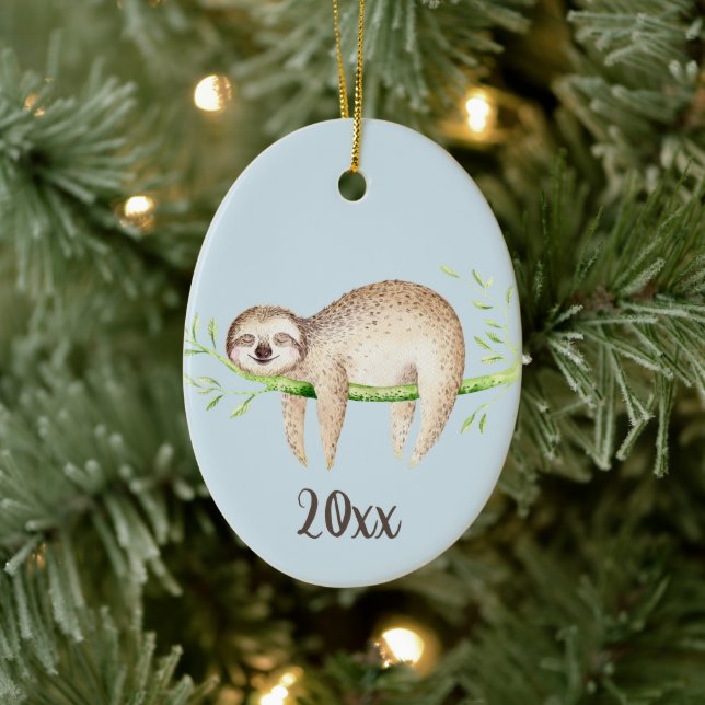 Happy Sloth Customisable Keepsake Ceramic Ornament (Tree)