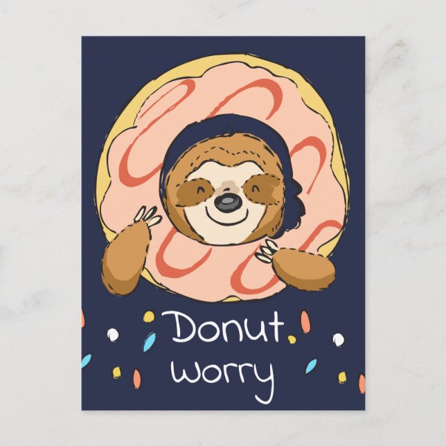Happy Sloth Doughnut Worry Valentine Postcard (Front)