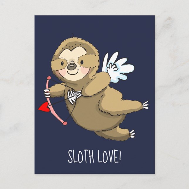 Happy Sloth Love Valentine Cupid Postcard (Front)
