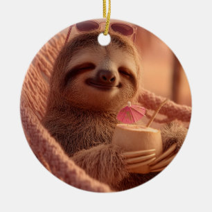 Happy Sloth Relaxing in a Hammock Ceramic Ornament