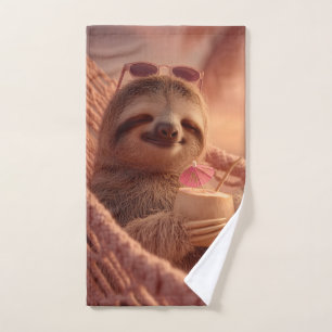 Happy Sloth Relaxing in a Hammock Hand Towel