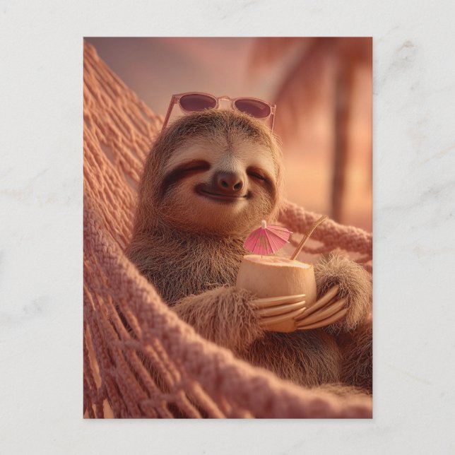 Happy Sloth Relaxing in a Hammock Holiday Postcard (Front)