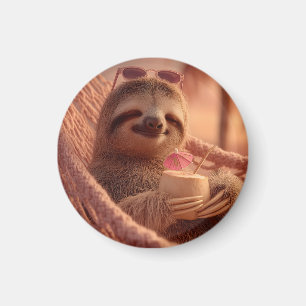 Happy Sloth Relaxing in a Hammock Magnet