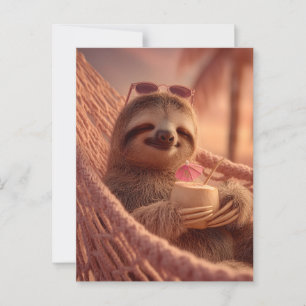 Happy Sloth Relaxing in a Hammock Postcard