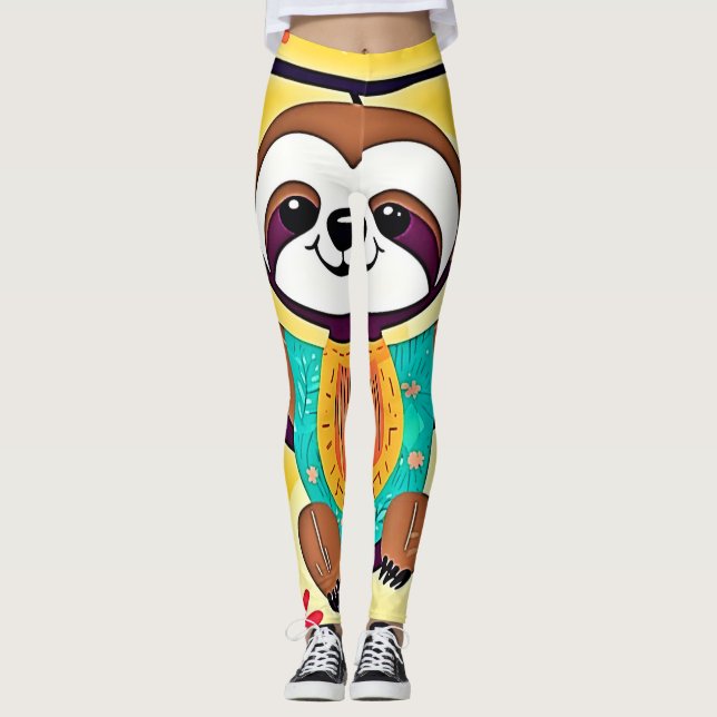 Happy Sloth Swing Design Leggings (Front)