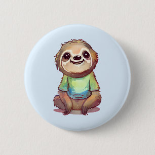 Happy Sloth Wearing a Shirt Cute 6 Cm Round Badge