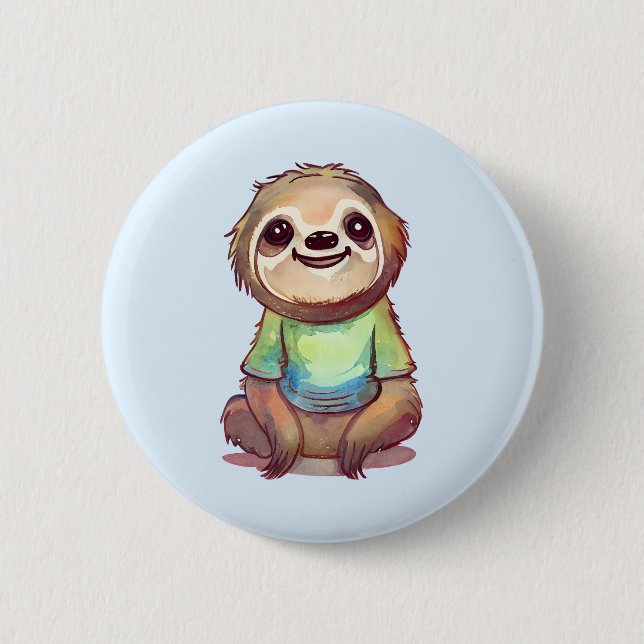 Happy Sloth Wearing a Shirt Cute 6 Cm Round Badge (Front)