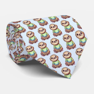 Happy Sloth Wearing a Shirt Cute Pattern Tie