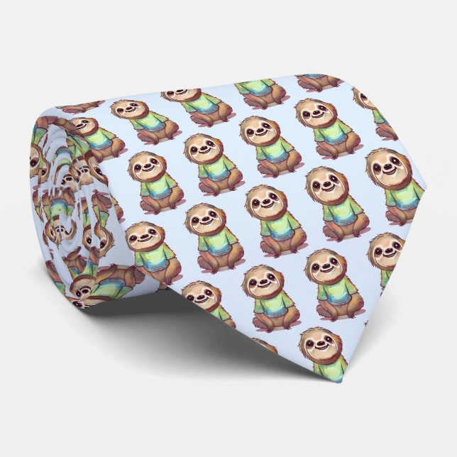 Happy Sloth Wearing a Shirt Cute Pattern Tie (Rolled)