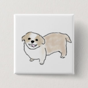 Happy Small Light Brown Puppy Gift 15 Cm Square Badge
