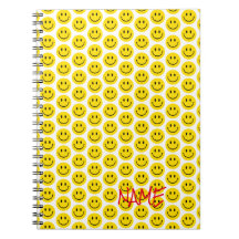 Happy Smile Face Yellow Black White Red Name Noteb