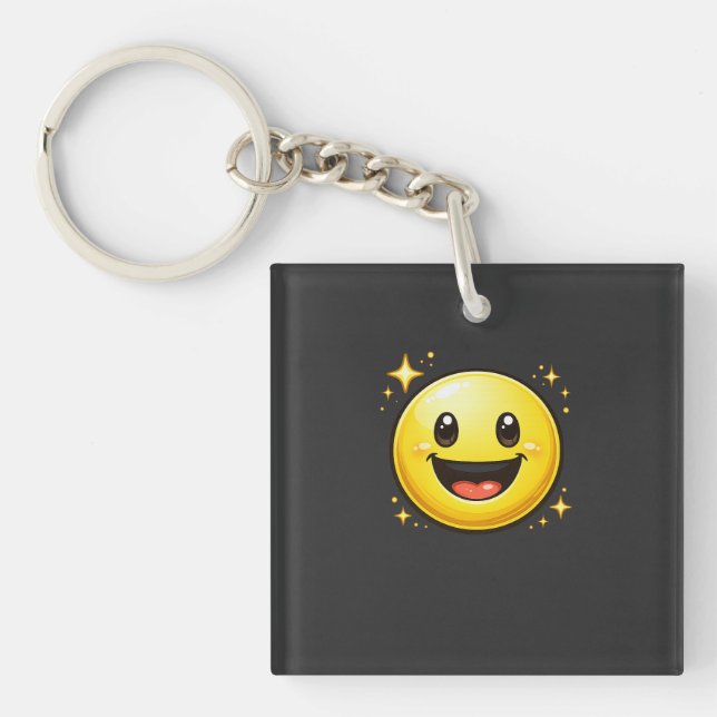 Happy Smiley Face with Sparkles Key Ring (Front)