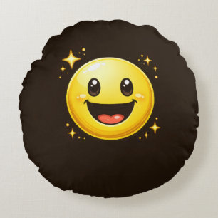 Happy Smiley Face with Sparkles Round Cushion