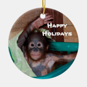 Happy Smiling Animal Baby Holiday Ceramic Tree Decoration