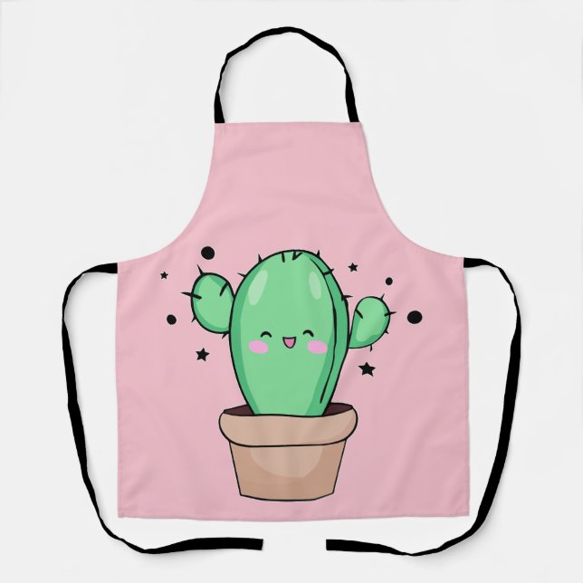 Happy smiling baby cactus in vase with stars.  apron (Front)