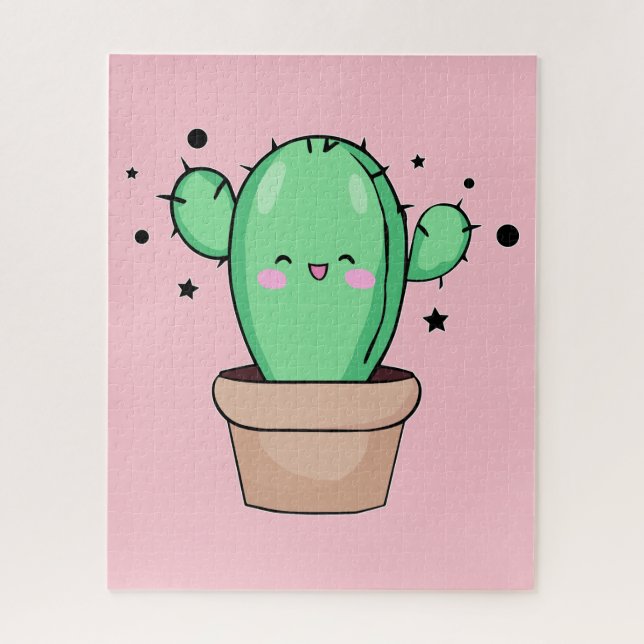 Happy smiling baby cactus in vase with stars.  jigsaw puzzle (Vertical)