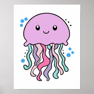Happy smiling baby jellyfish with bubbles. poster