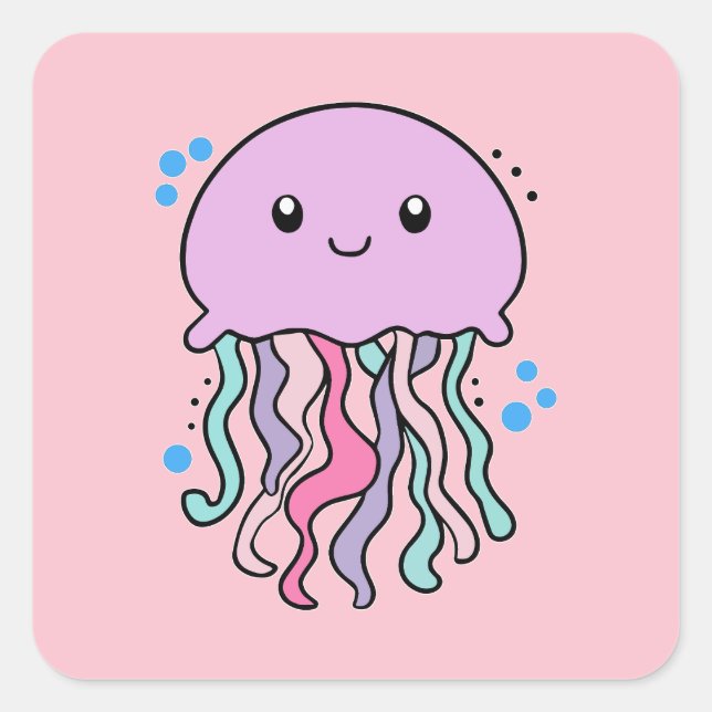 Happy smiling baby jellyfish with bubbles.  square sticker (Front)