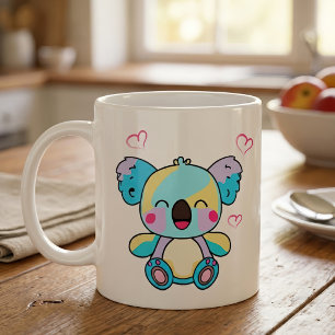 Happy smiling baby koala bear with love hearts. coffee mug