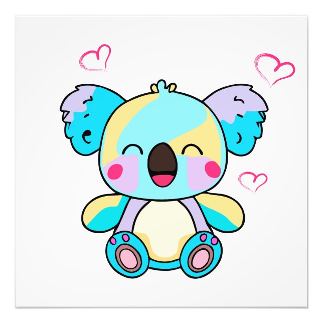 Happy smiling baby koala bear with love hearts.  photo print (Front)