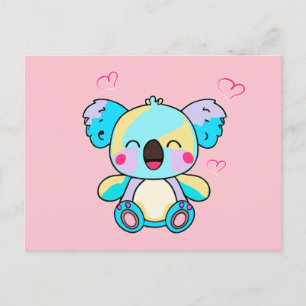 Happy smiling baby koala bear with love hearts.  postcard