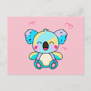 Happy smiling baby koala bear with love hearts. postcard