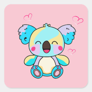 Happy smiling baby koala bear with love hearts.  square sticker