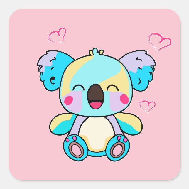 Happy smiling baby koala bear with love hearts.  square sticker (Front)