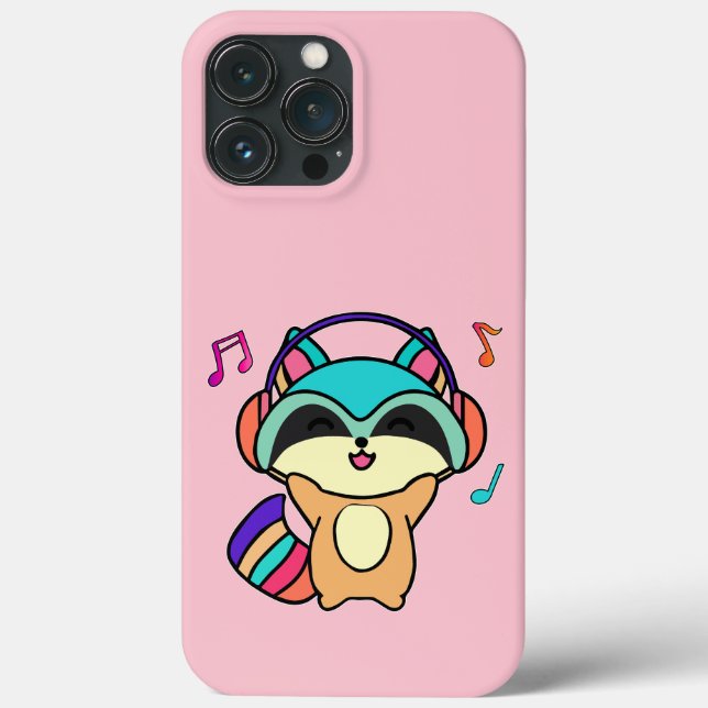 Happy smiling baby racoon with headphones.  Case-Mate iPhone case (Back)