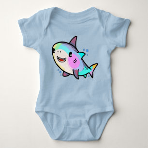 Happy smiling baby shark with bubbles.  baby bodysuit