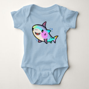 Happy smiling baby shark with bubbles.  bodysuit