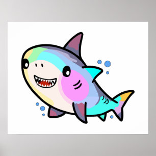 Happy smiling baby shark with bubbles.  poster