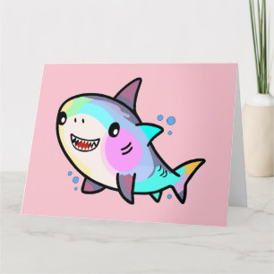 Happy smiling baby shark with bubbles.  thank you card