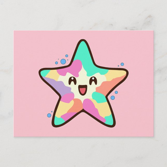 Happy smiling baby starfish with bubbles.  postcard (Front)