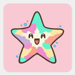 Happy smiling baby starfish with bubbles.  square sticker