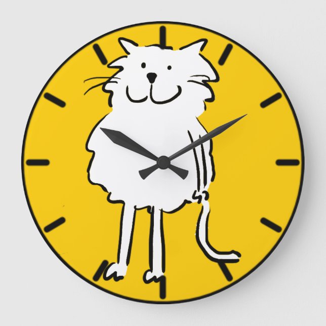 Happy Smiling Cat as a Fun Cartoon Illustration Large Clock (Front)