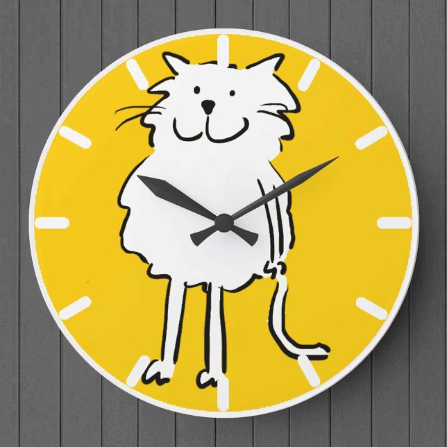 Happy Smiling Cat as a Fun Cartoon Illustration Large Clock (Creator Uploaded)