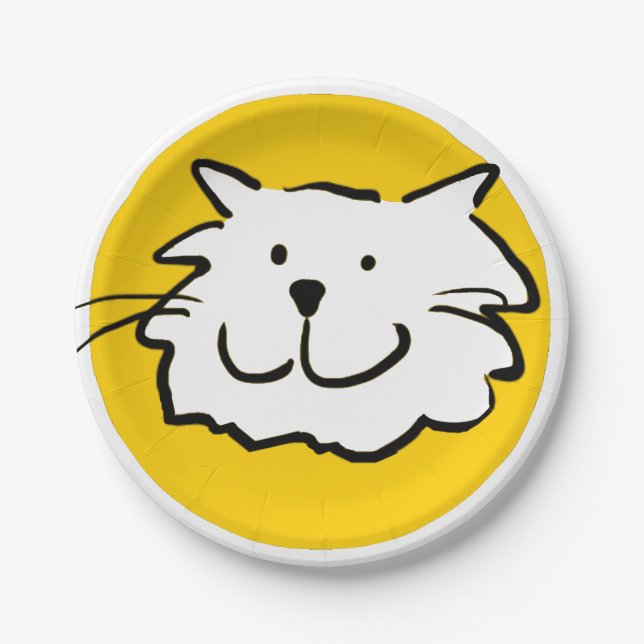 Happy Smiling Cat as a Fun Cartoon Illustration Paper Plate (Front)