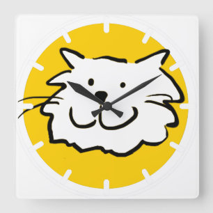 Happy Smiling Cat as a Fun Cartoon Illustration Square Wall Clock