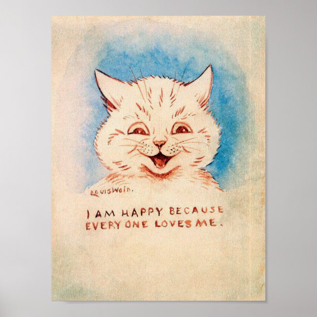 Happy Smiling Cat, Louis Wain Poster (Front)