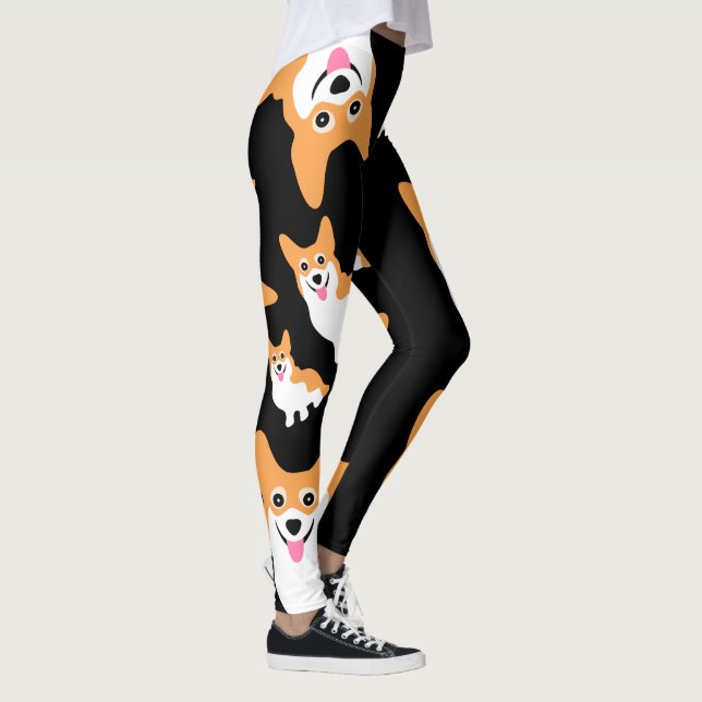 Happy Smiling Corgis Cute Custom Colour Leggings (Right)